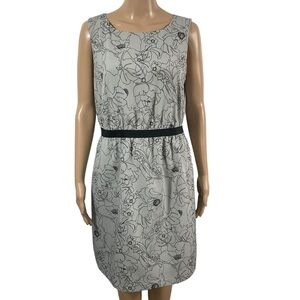 Loft Ann Taylor Size Medium Gray Black Floral Sleeveless Key Hole Lined Dress